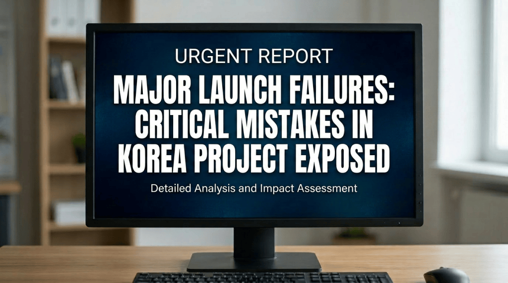 Computer screen showing headline about mistakes launching in Korea